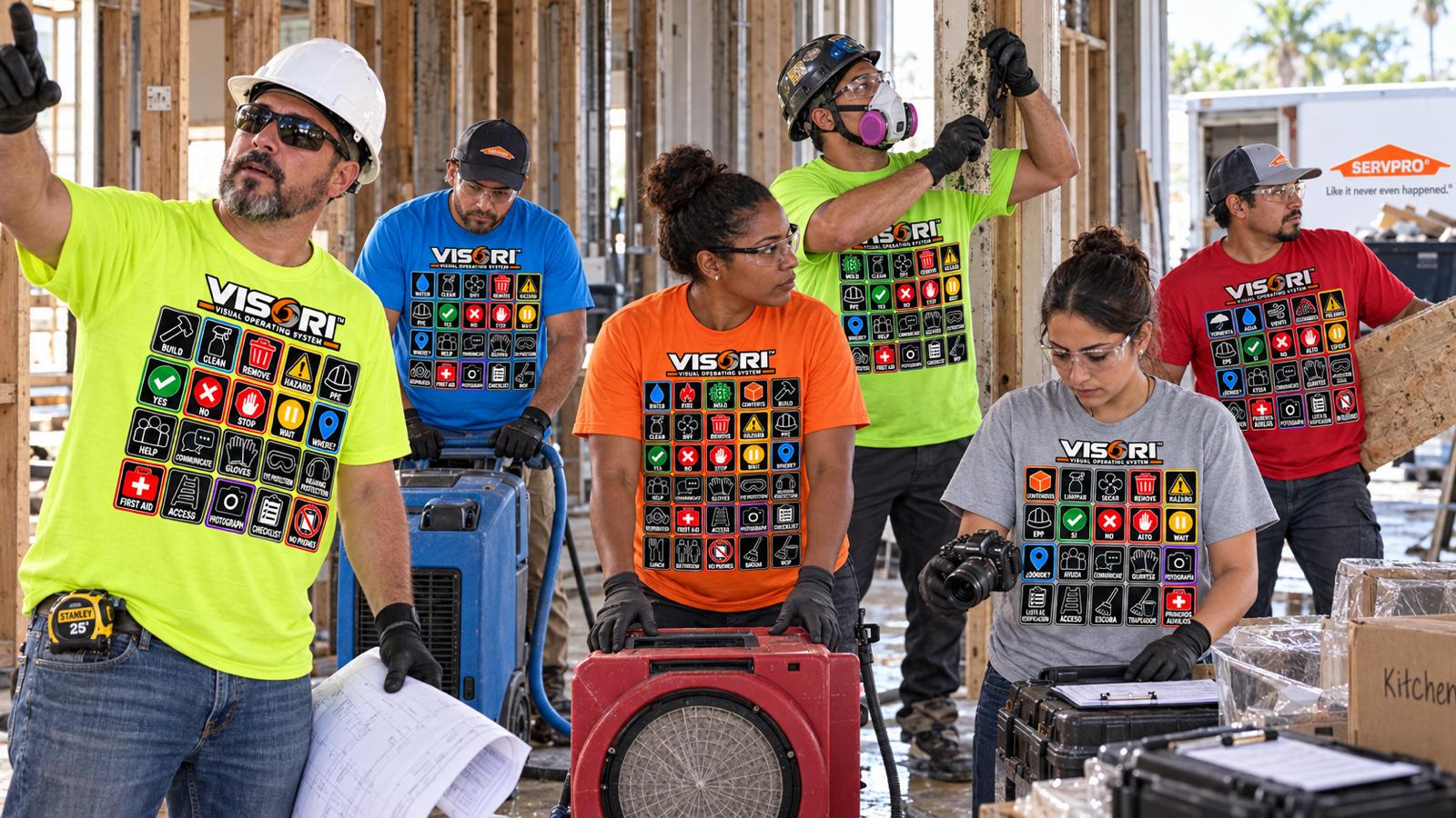 VISORI field crew using communication shirts on an active jobsite